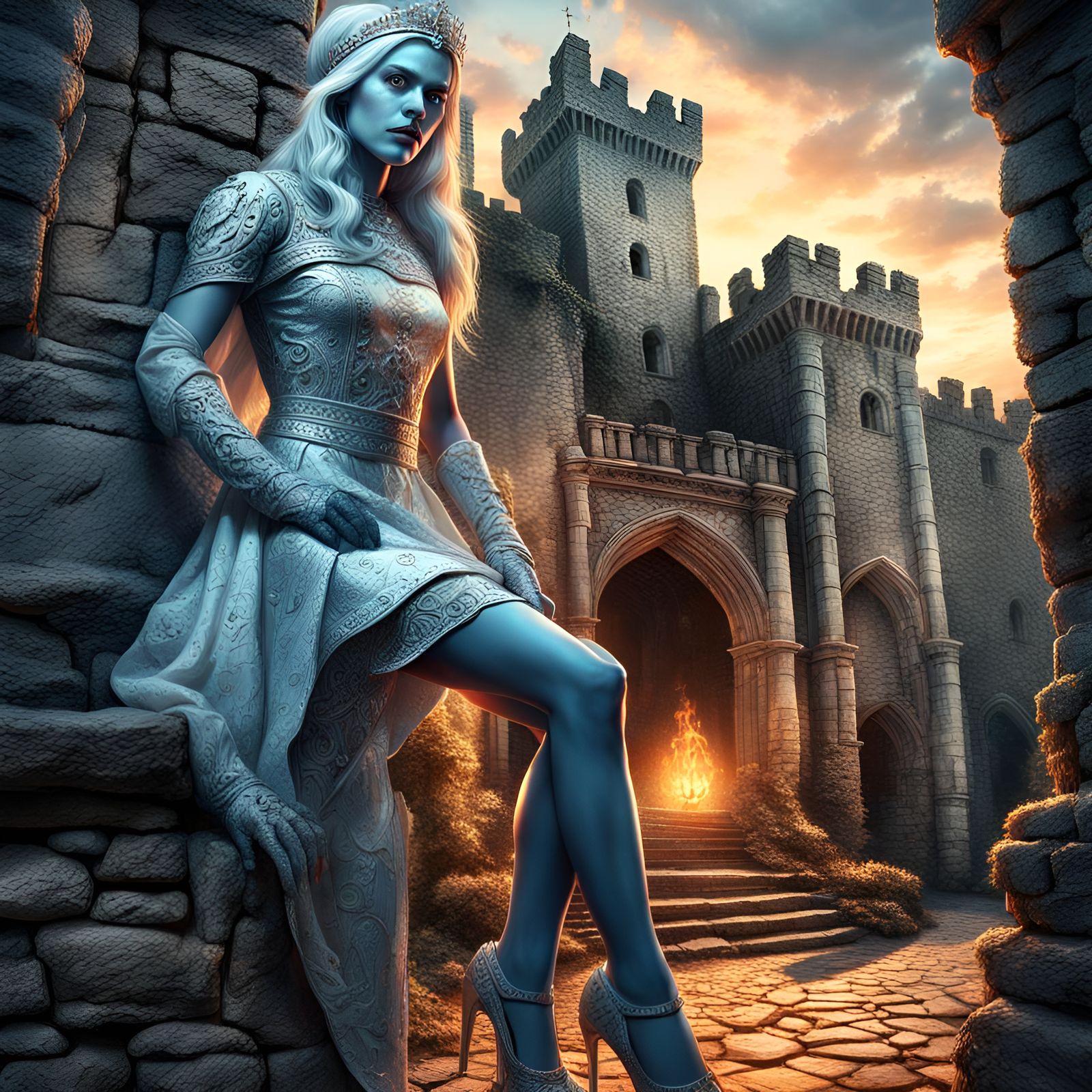 Queen's Ghost at Medieval Castle: Hyperrealistic Concept Art