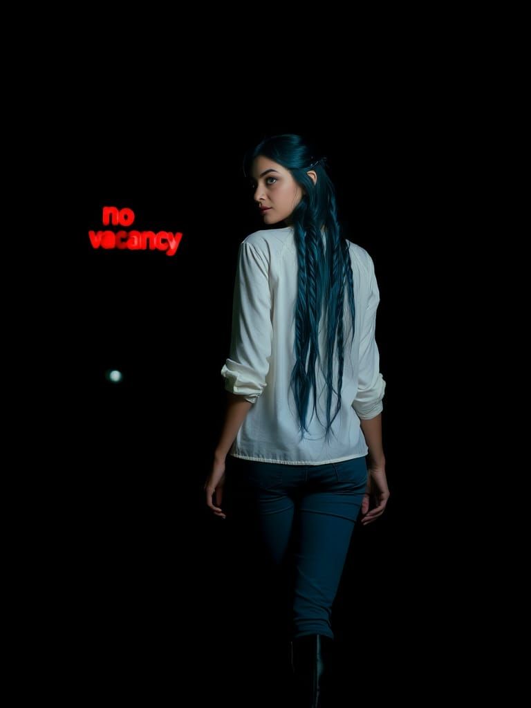 Woman with Blue Hair Walks Into Darkness