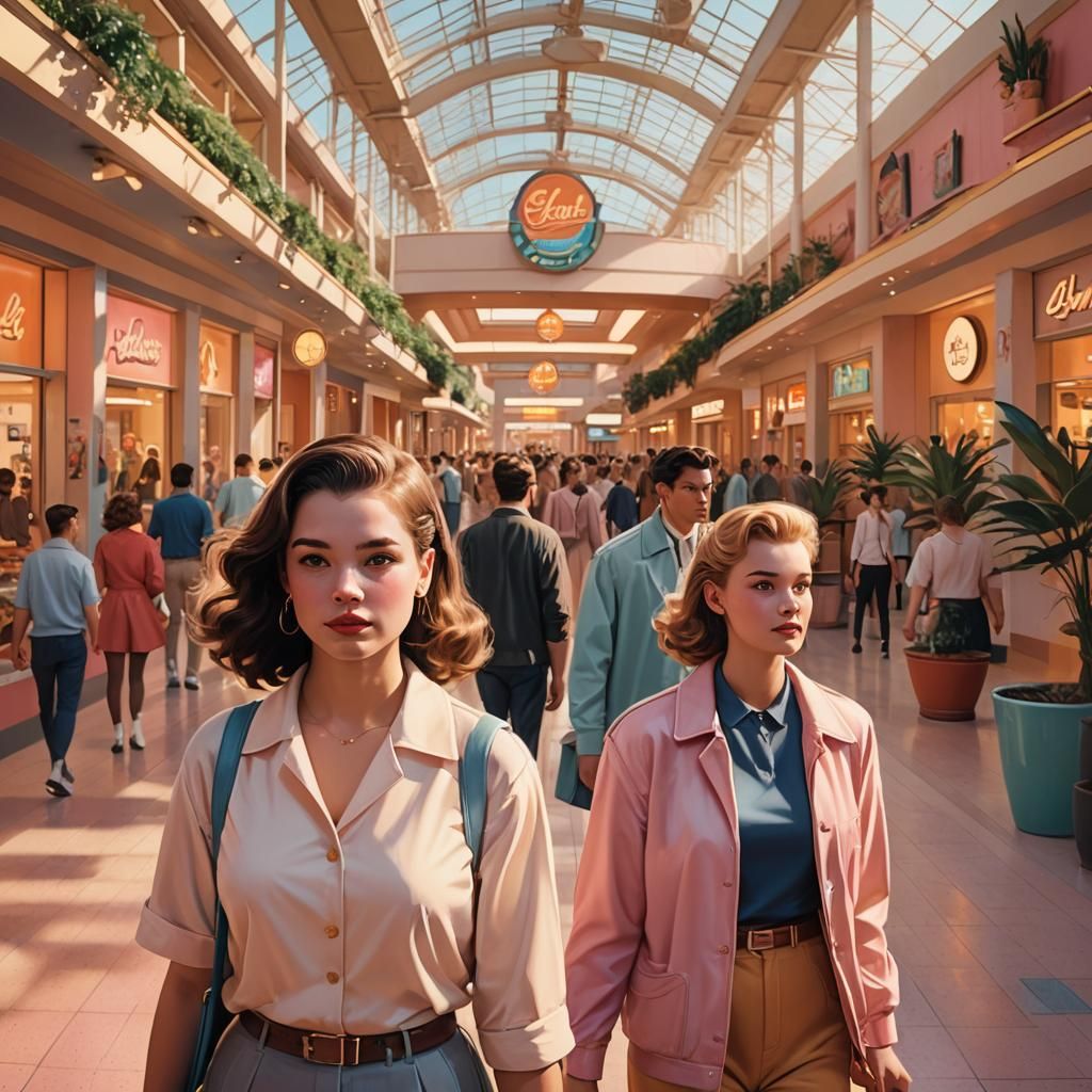 1950s Mall Scene as Matte Painting
