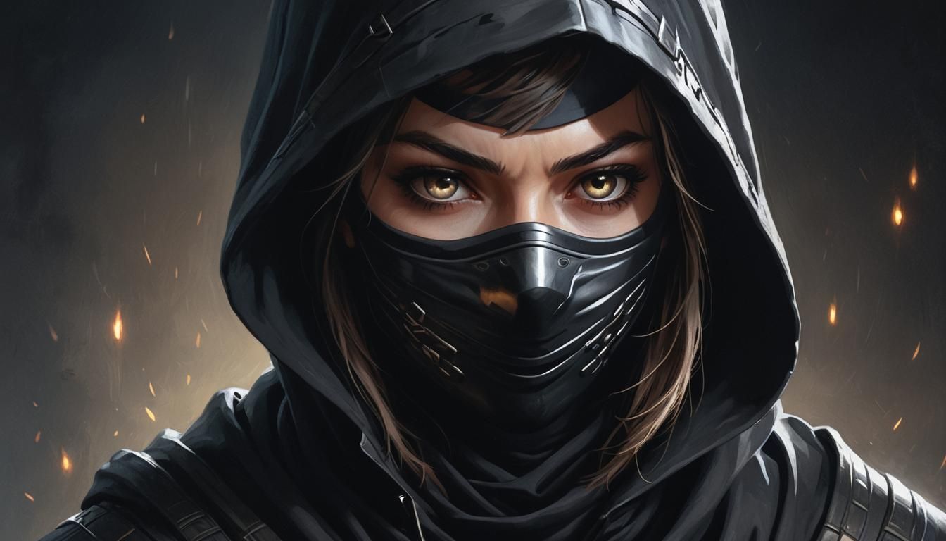 Woman Ninja in Shadows, Comic Book Art Style