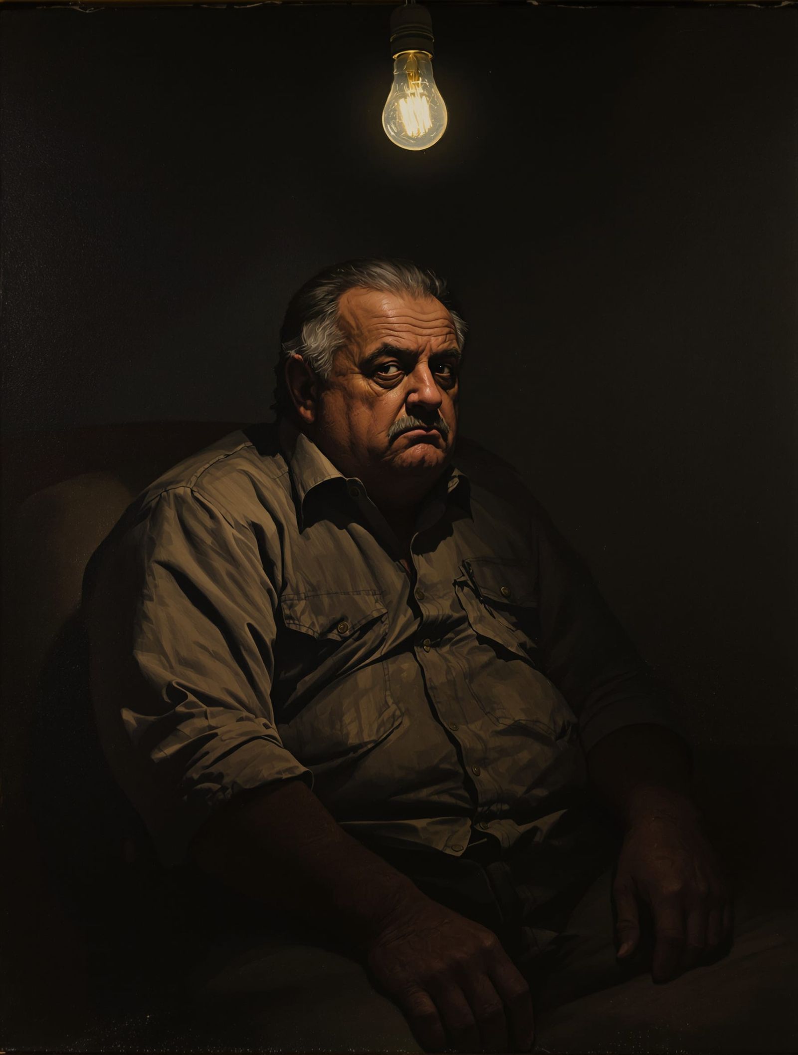 Gritty Oil Painting Portrait of a Heavyset Man