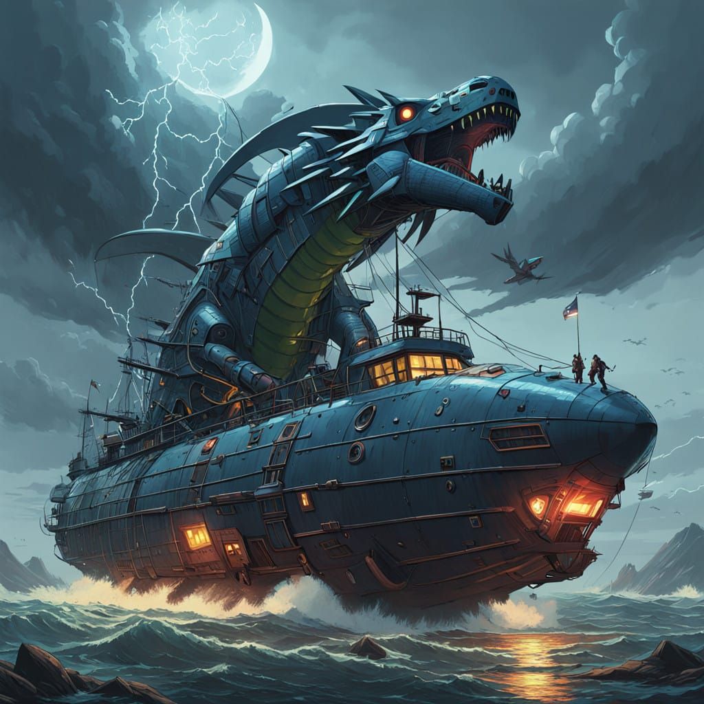 Mystic Dragonborn Conquers Stormy Skies on Pirate Airship