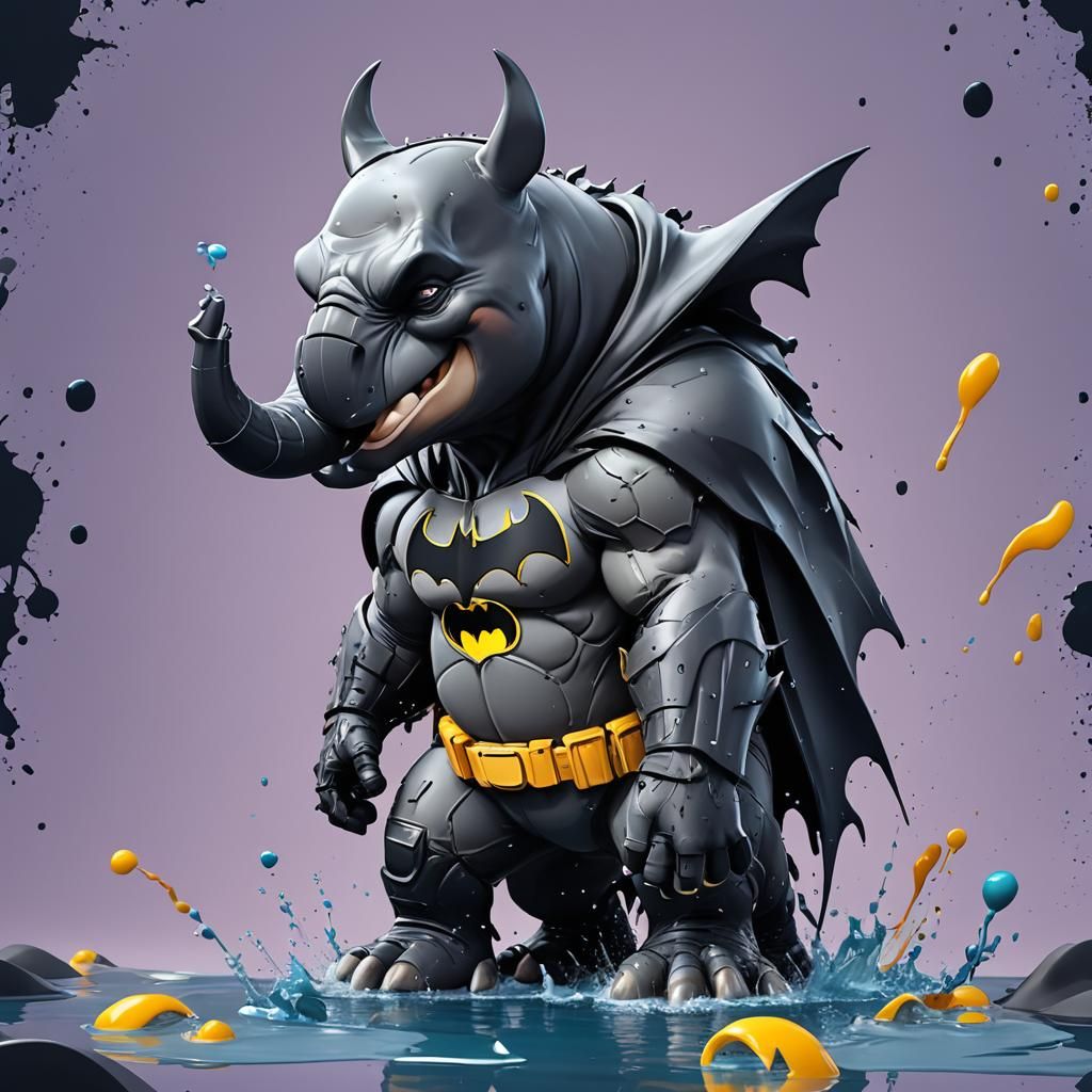 Batman Elephant in Liquid Watercolor Splash Style