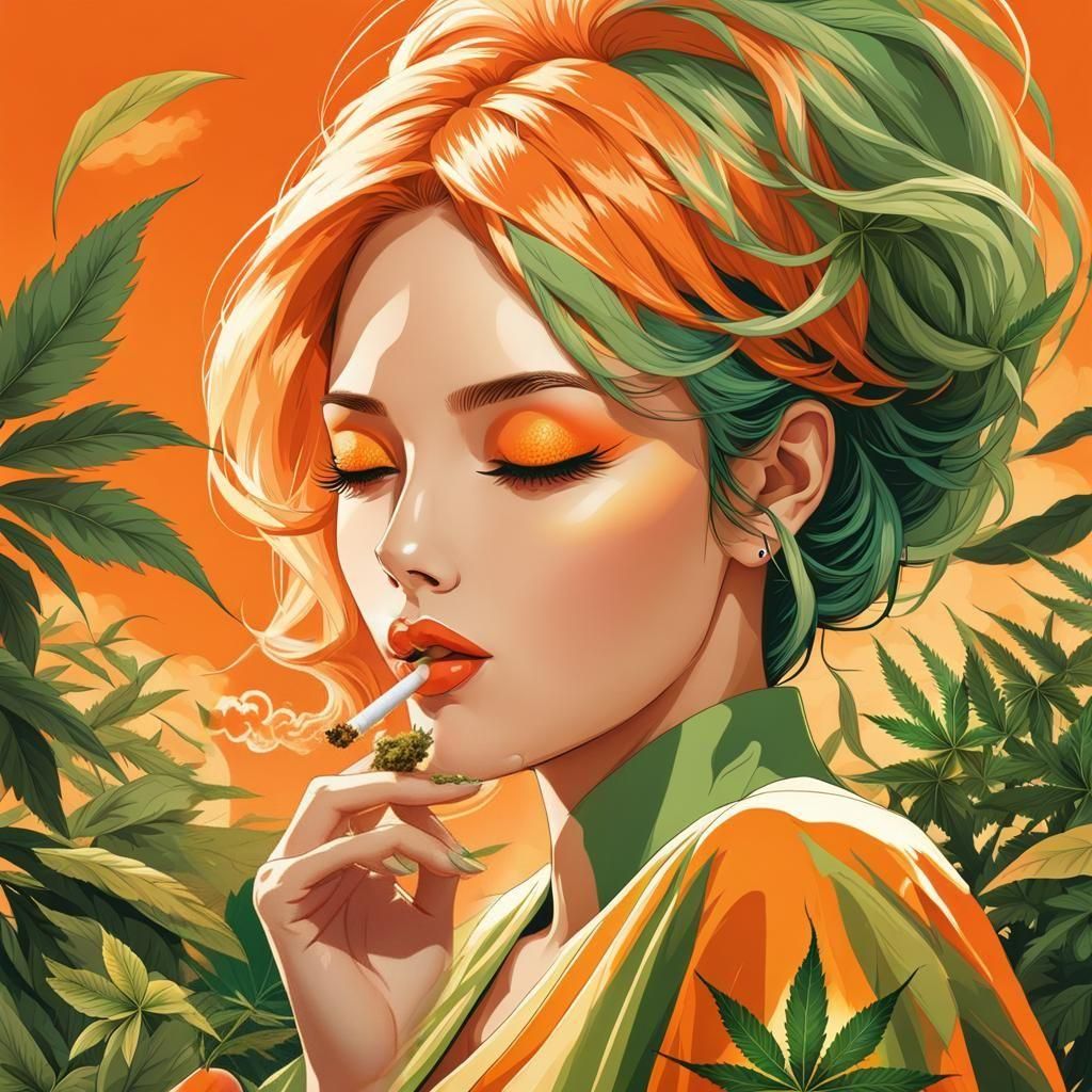 Golden Ratio Woman Smoking Marijuana in Anime Style