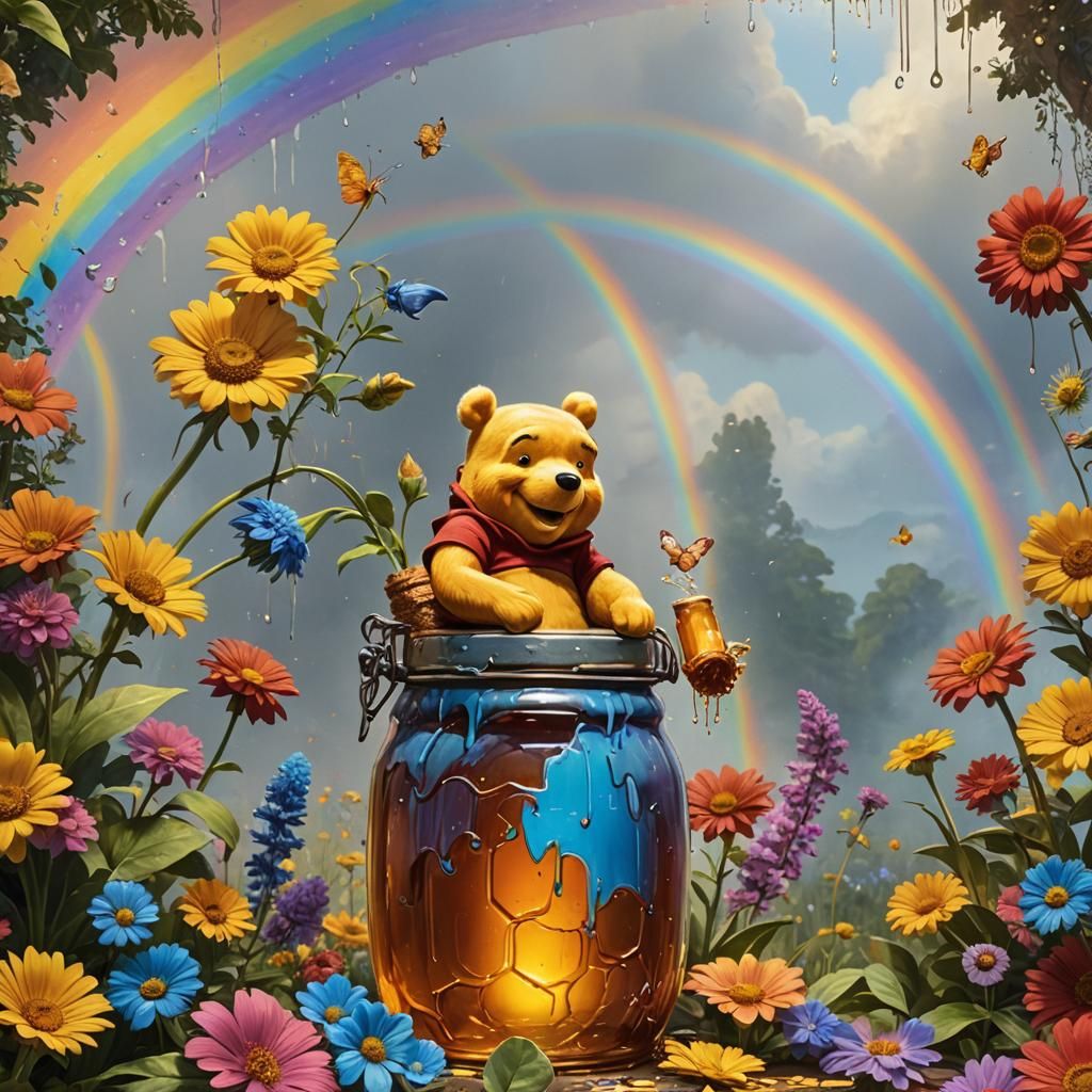 Winnie the Pooh and Honey Jar: Hyperrealistic Splash Art