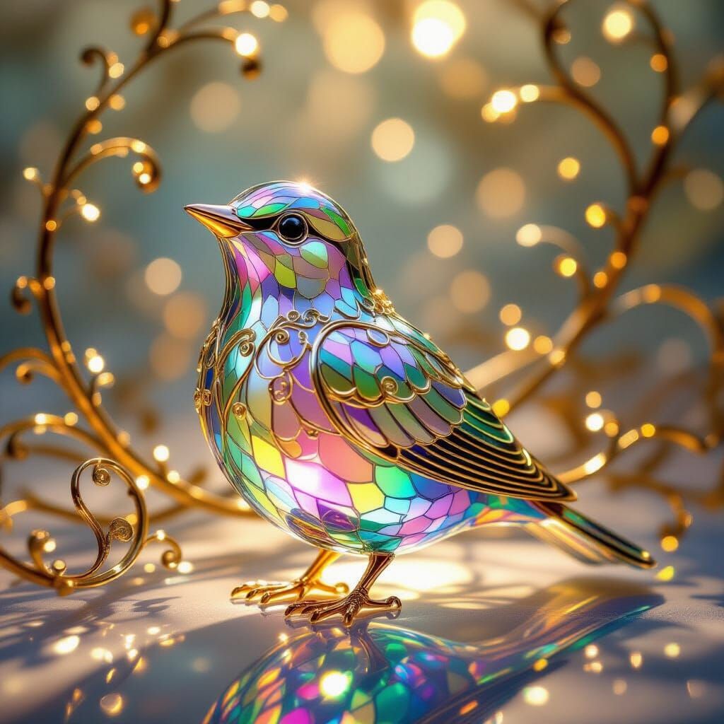 Glass Songbird with Gold Filigree