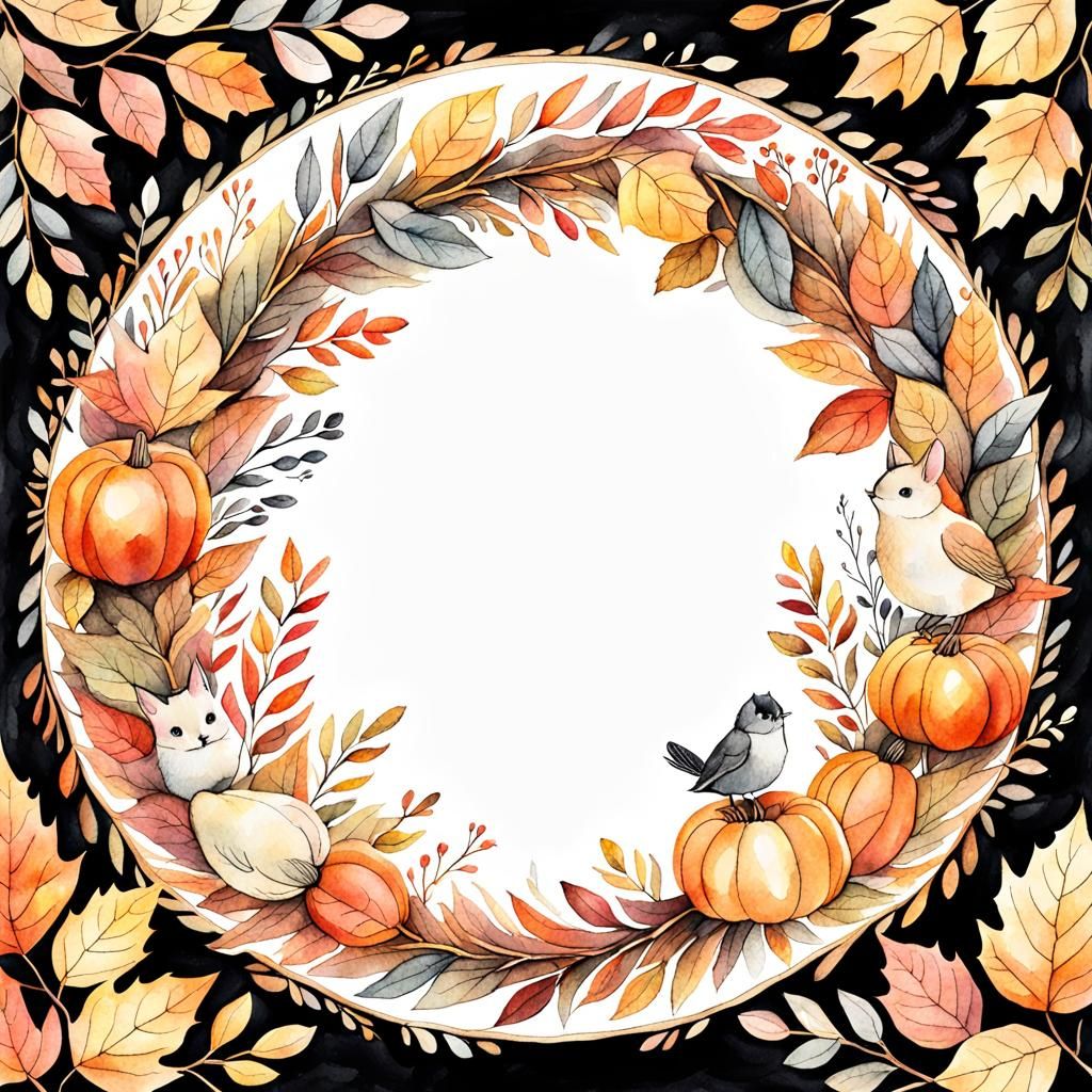 Charming Autumn Wreath Watercolor Illustration