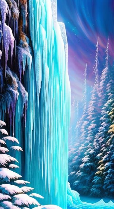 Frozen Waterfall in Anime Style Illustration