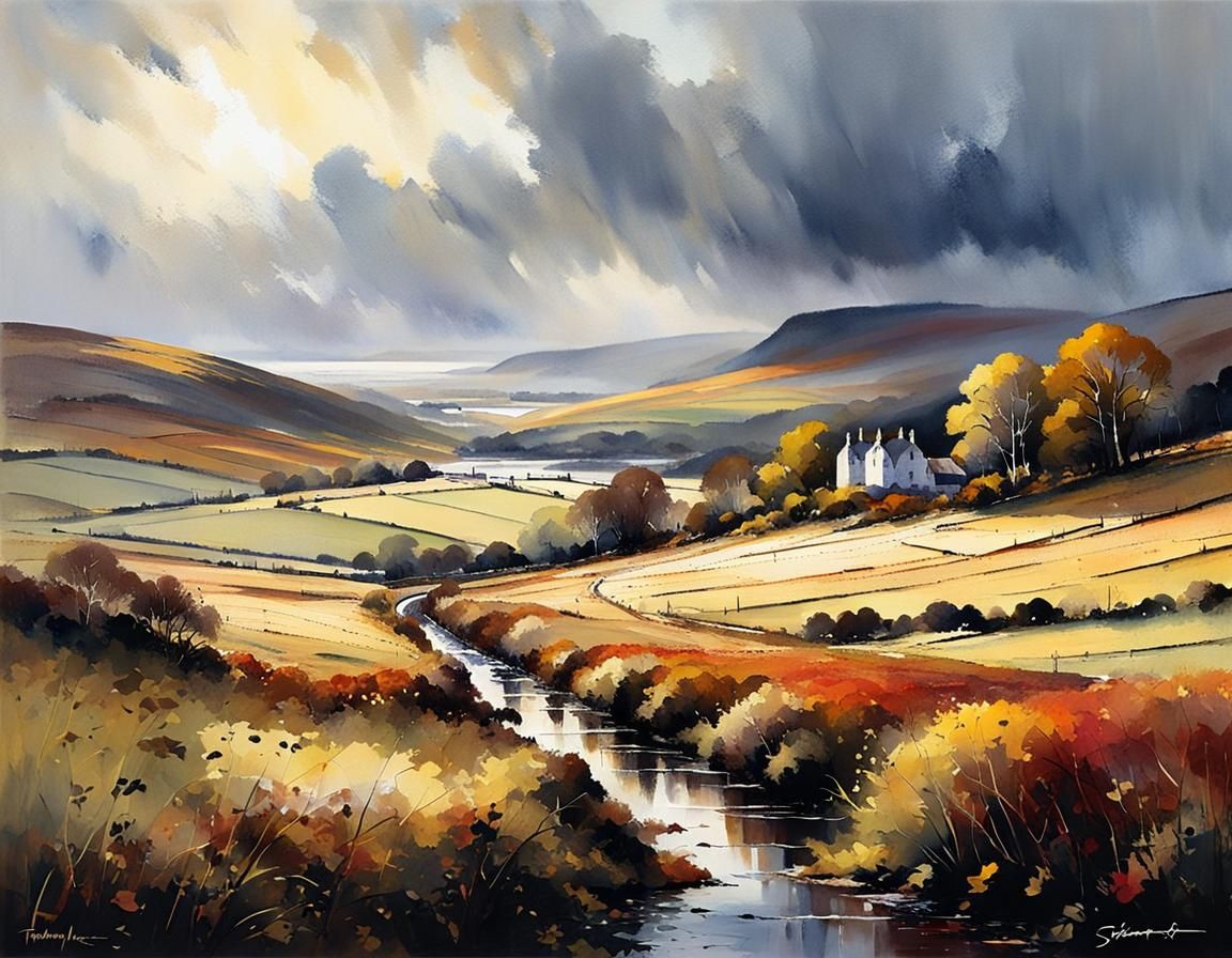 Scottish Autumn Landscape Shines in Golden Evening Light