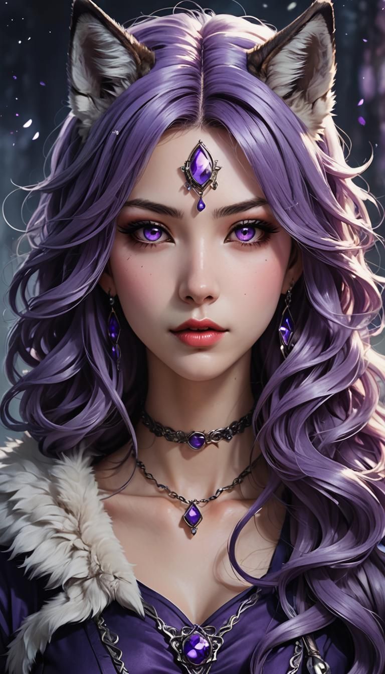 Anime Woman with Wolf Features in Cel-Shaded Style