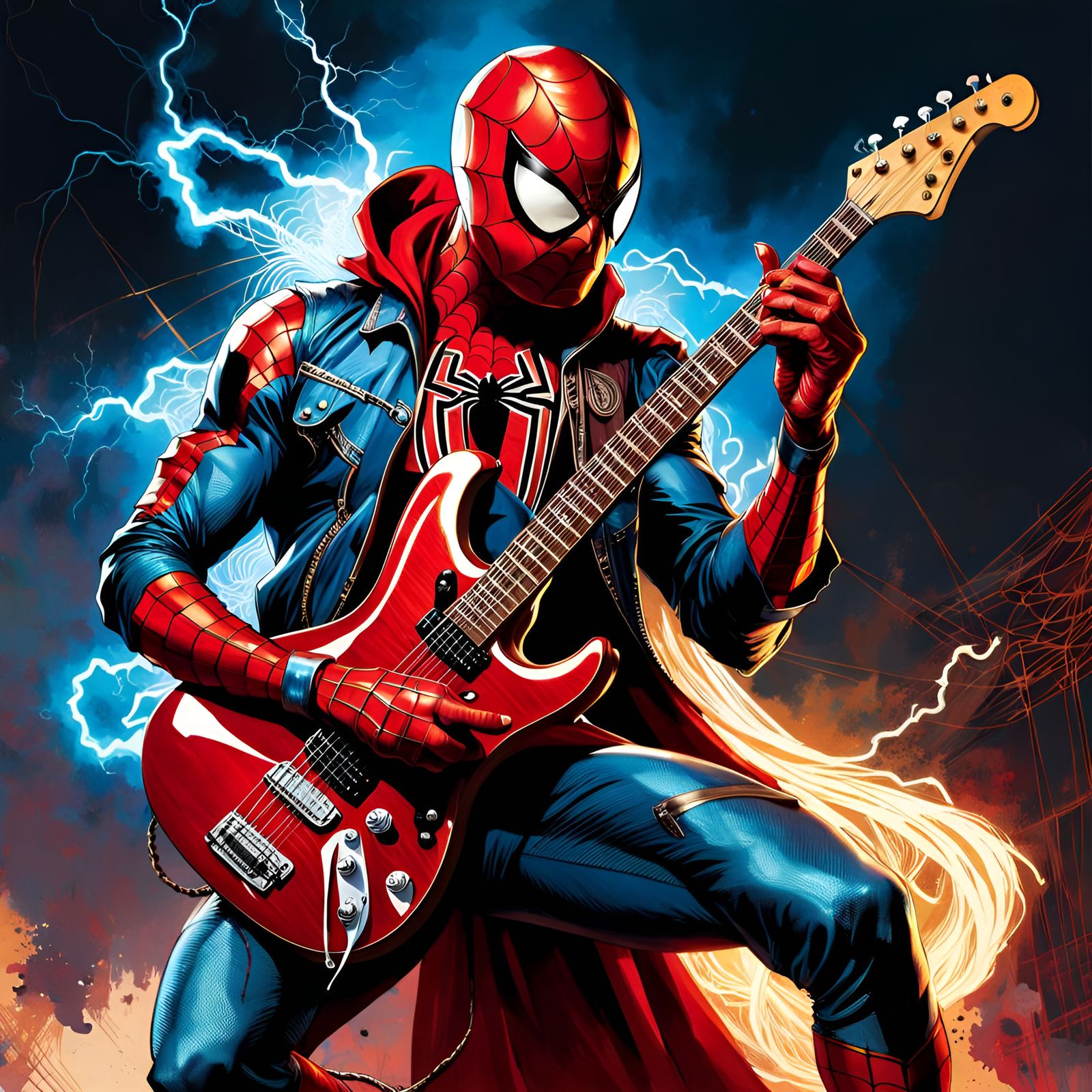 Spider-Man Plays Guitar in Renaissance Pin-Up Style
