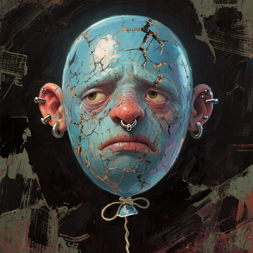 Edgy Anthropomorphic Balloon with Piercings, Impasto Style