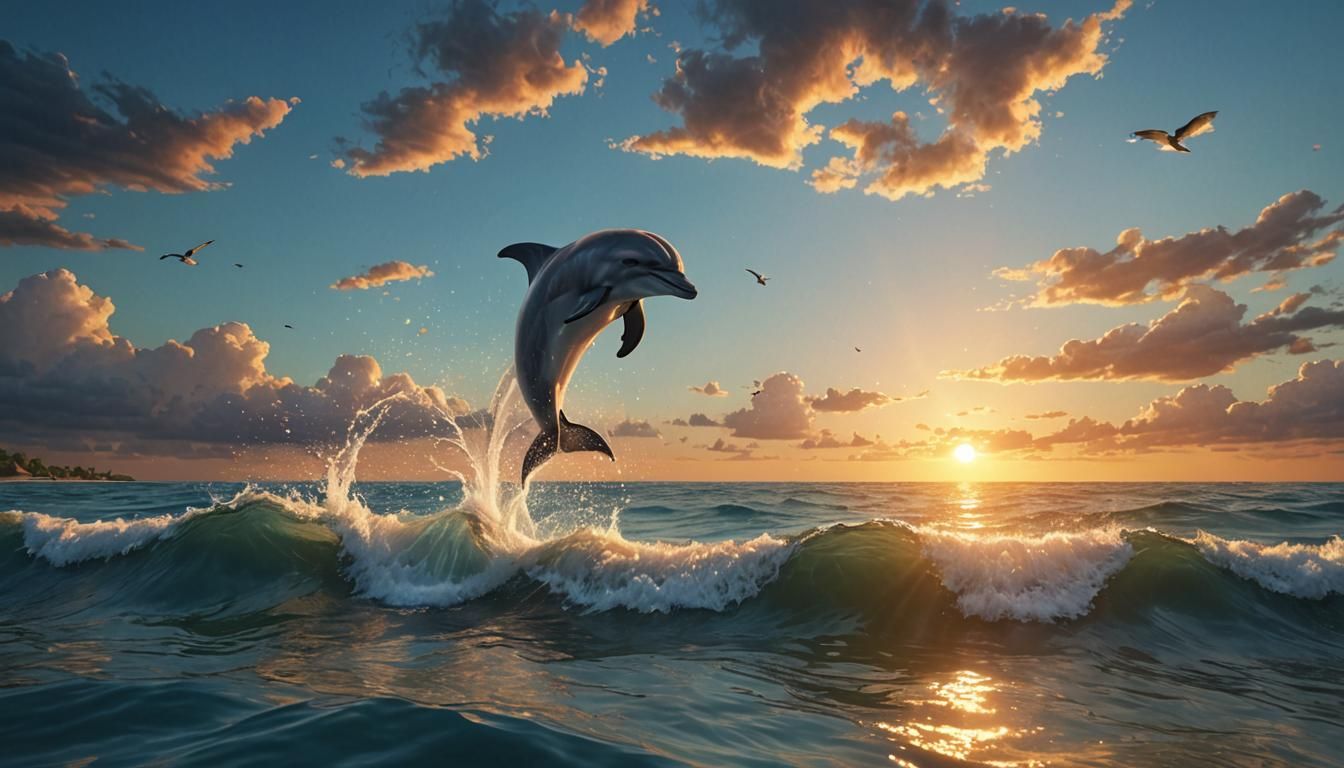 Dolphin Sunset: Fantastical Matte Painting