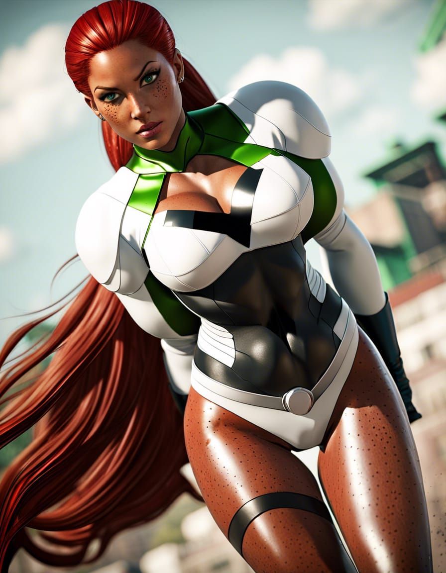 Freckled Redhead Superheroine in 3D Unreal Engine