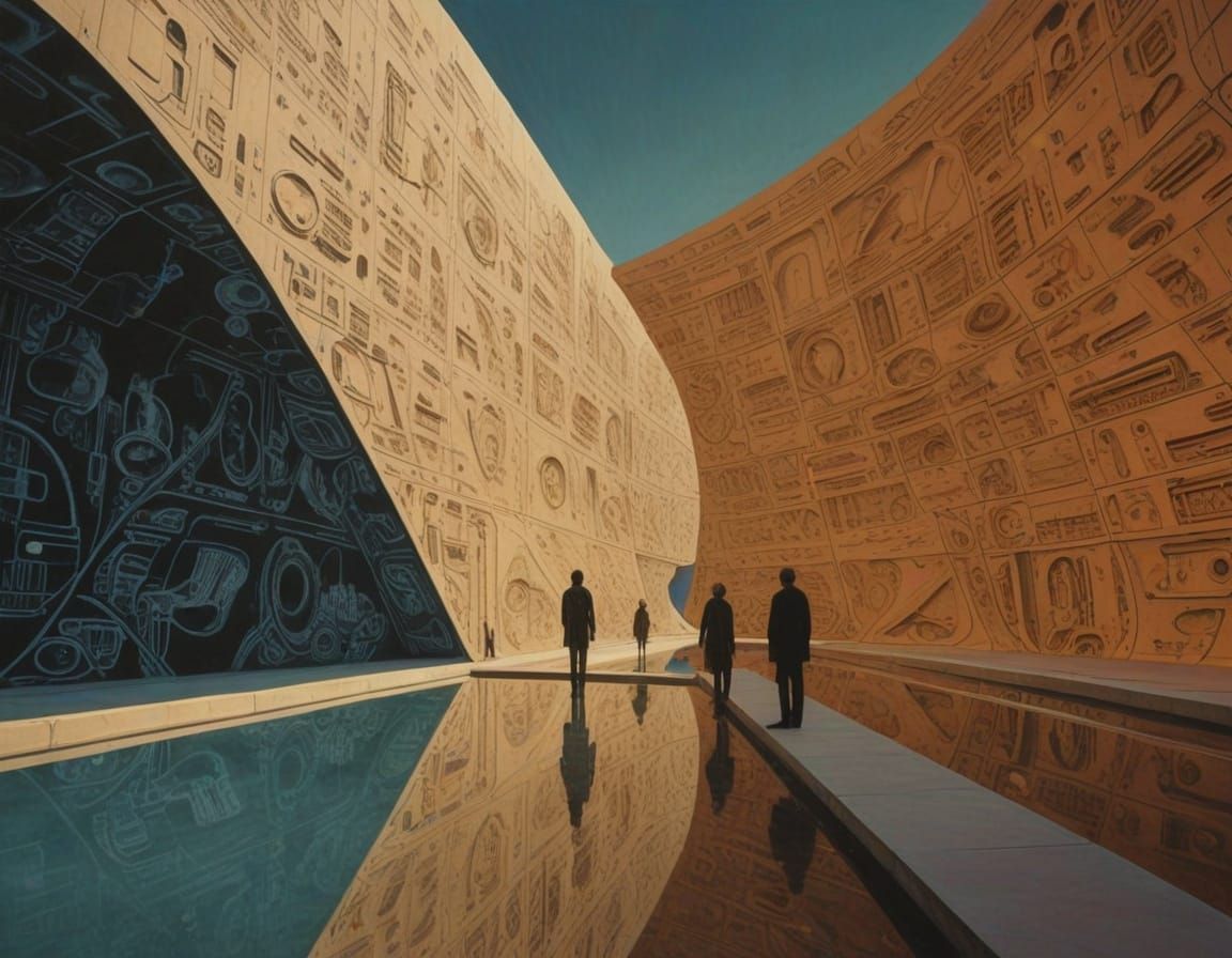 Futuristic Museum Under Eerie Night Sky