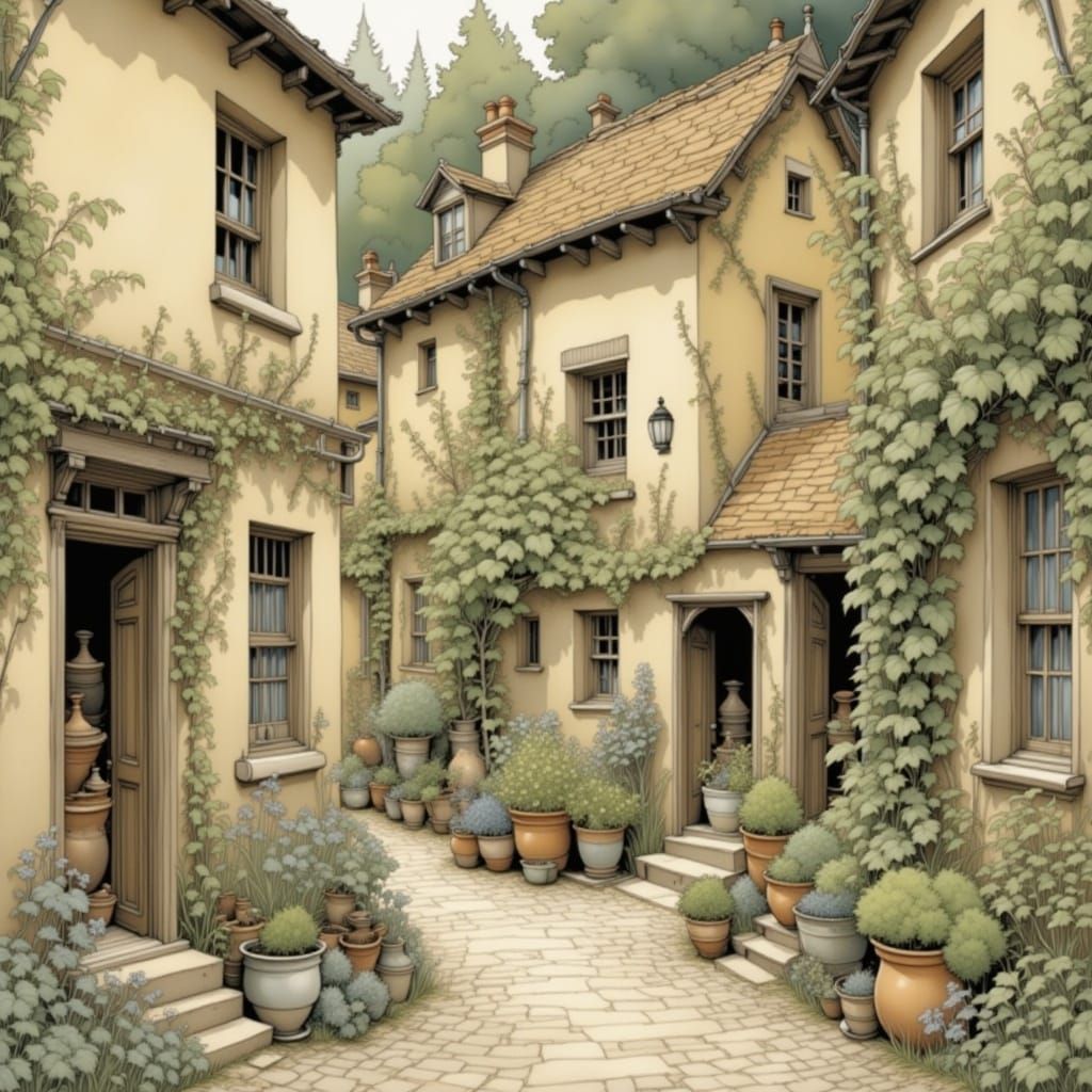 Intricate Cozy Alley Scene with Detailed Textures