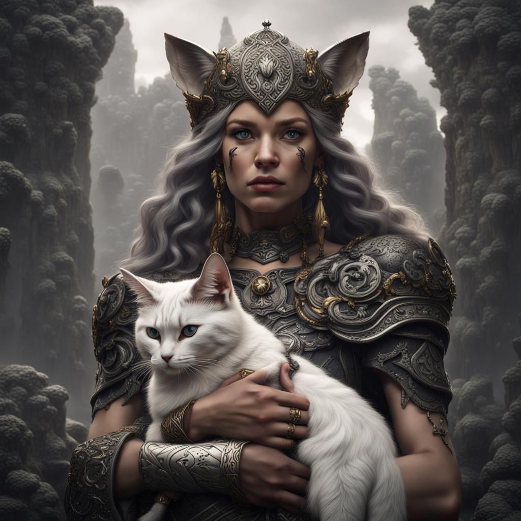 Goddess Freya with Cats, Fantasy Concept Art