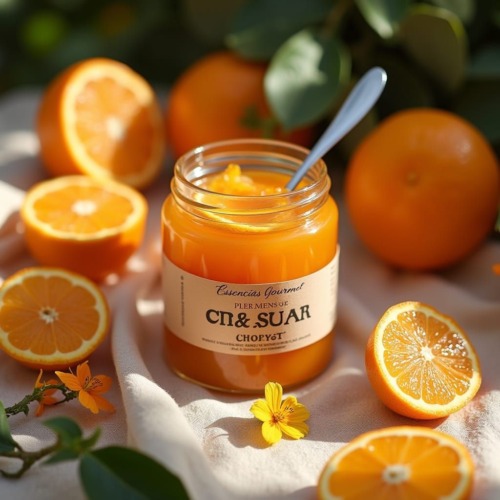 Premium Orange Jam Still Life in Soft Sunlight