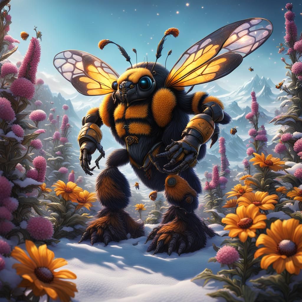 Giant Horned Bumble Bees Conquer Earth in Snow