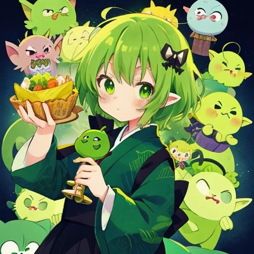 Cute Green Goblin Girl in Anime Style