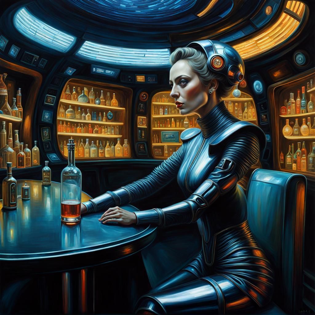 Surreal Sci-Fi Woman at Spaceship Bar