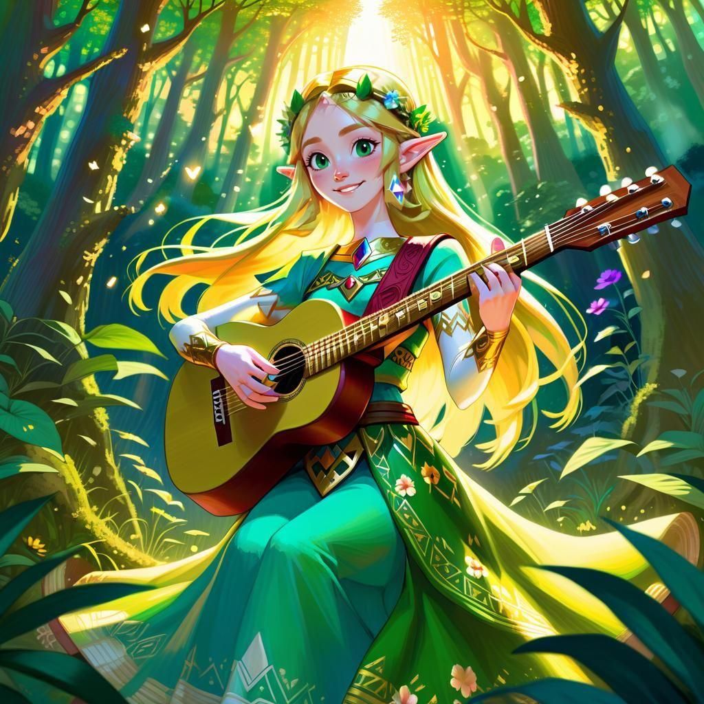 Princess Zelda Guitar Player in Manga Style