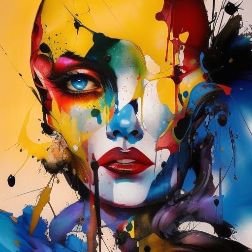 Colorful Ink Splash with Parrot and Human Elements