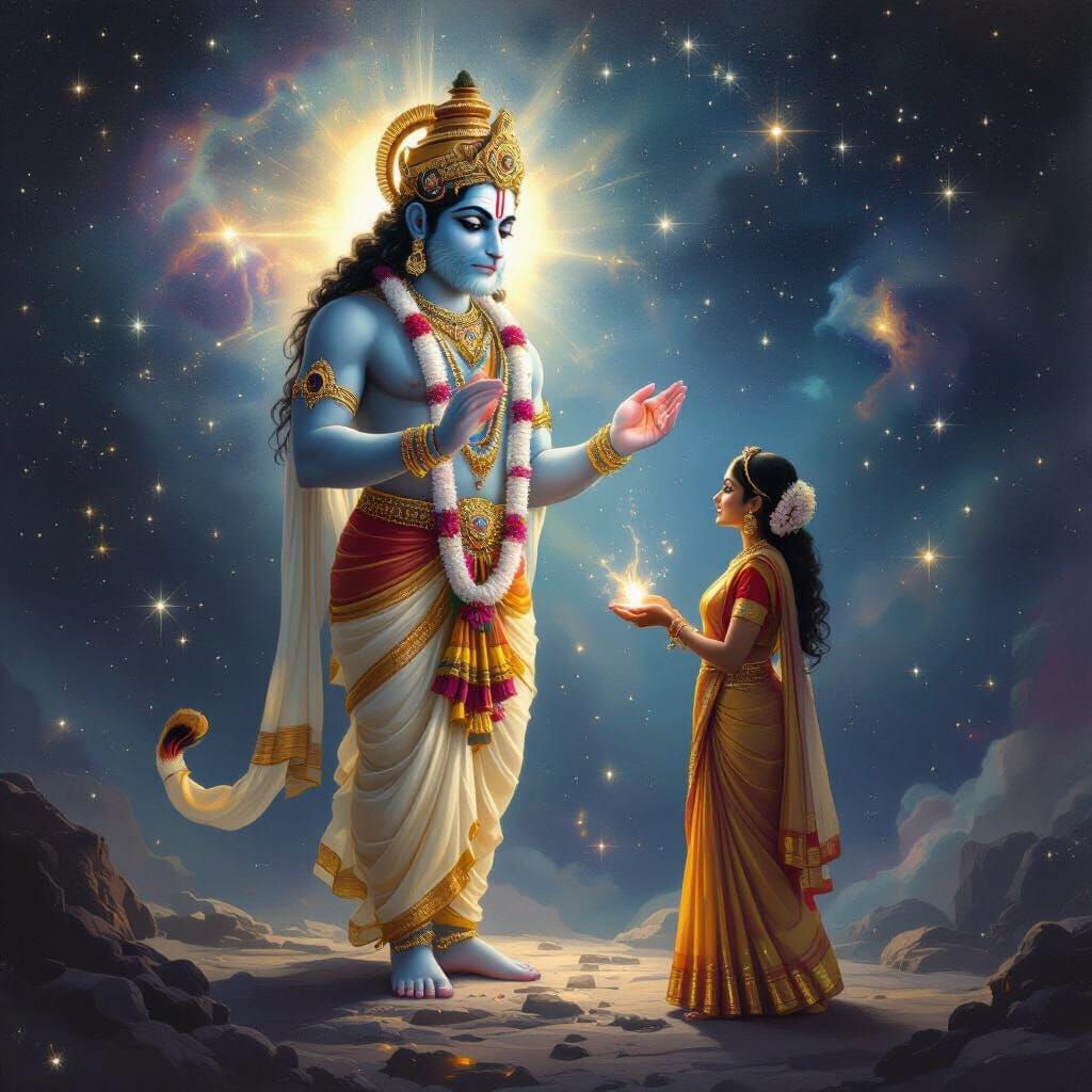 Lord Hanuman Blessing a Devotee in Cosmic Universe