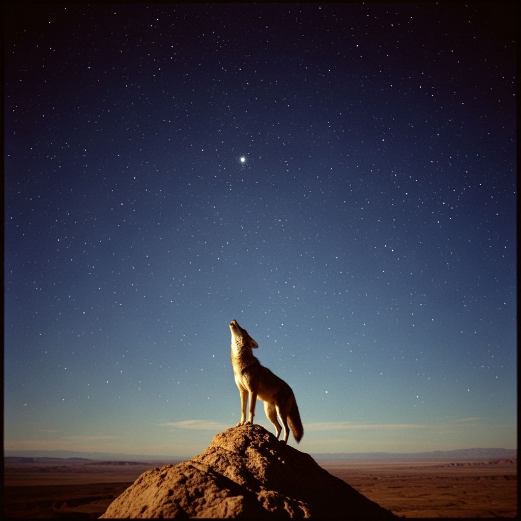 Coyote Howling at Starry Night Sky