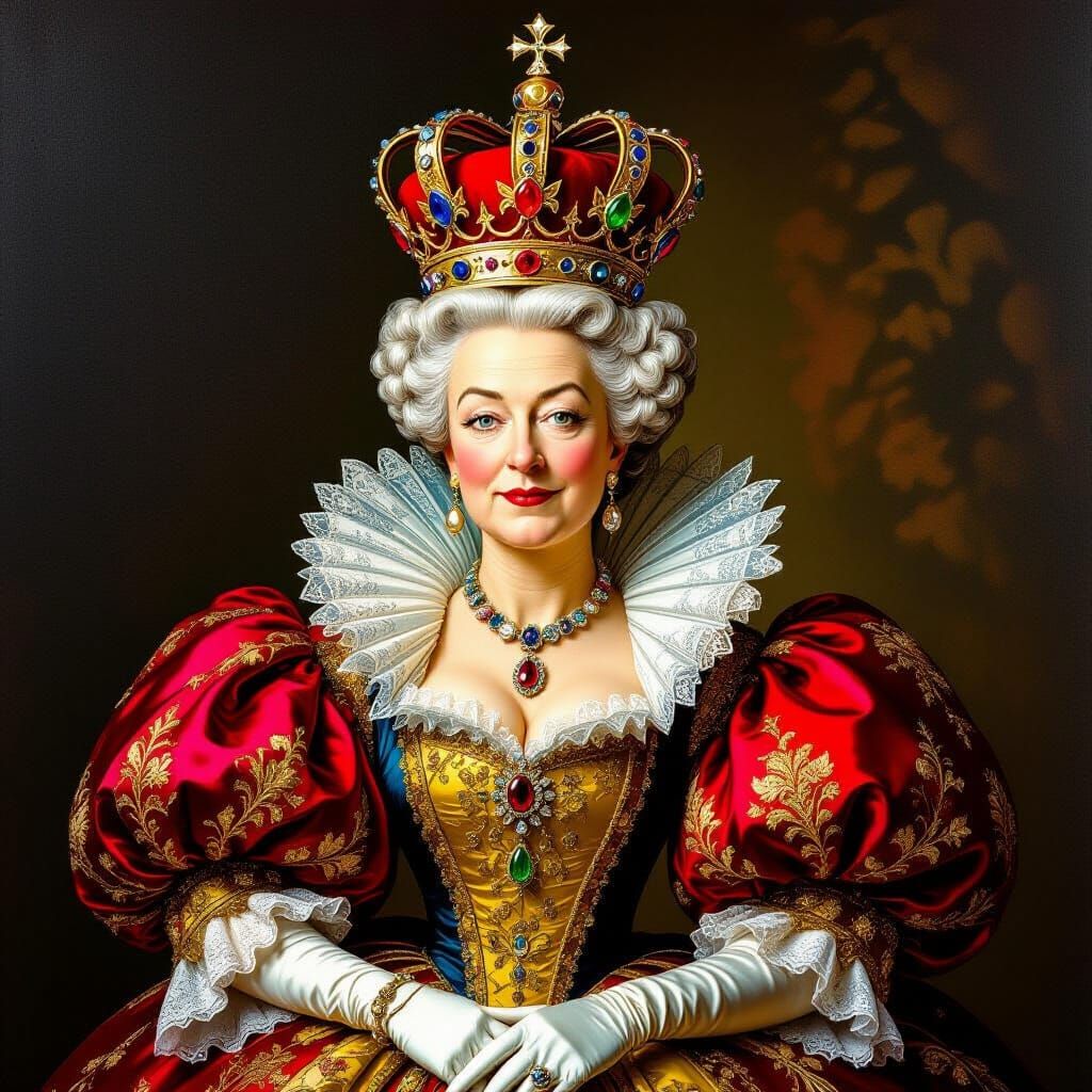 Caricature Queen With Tall Crown And Tiny Nose