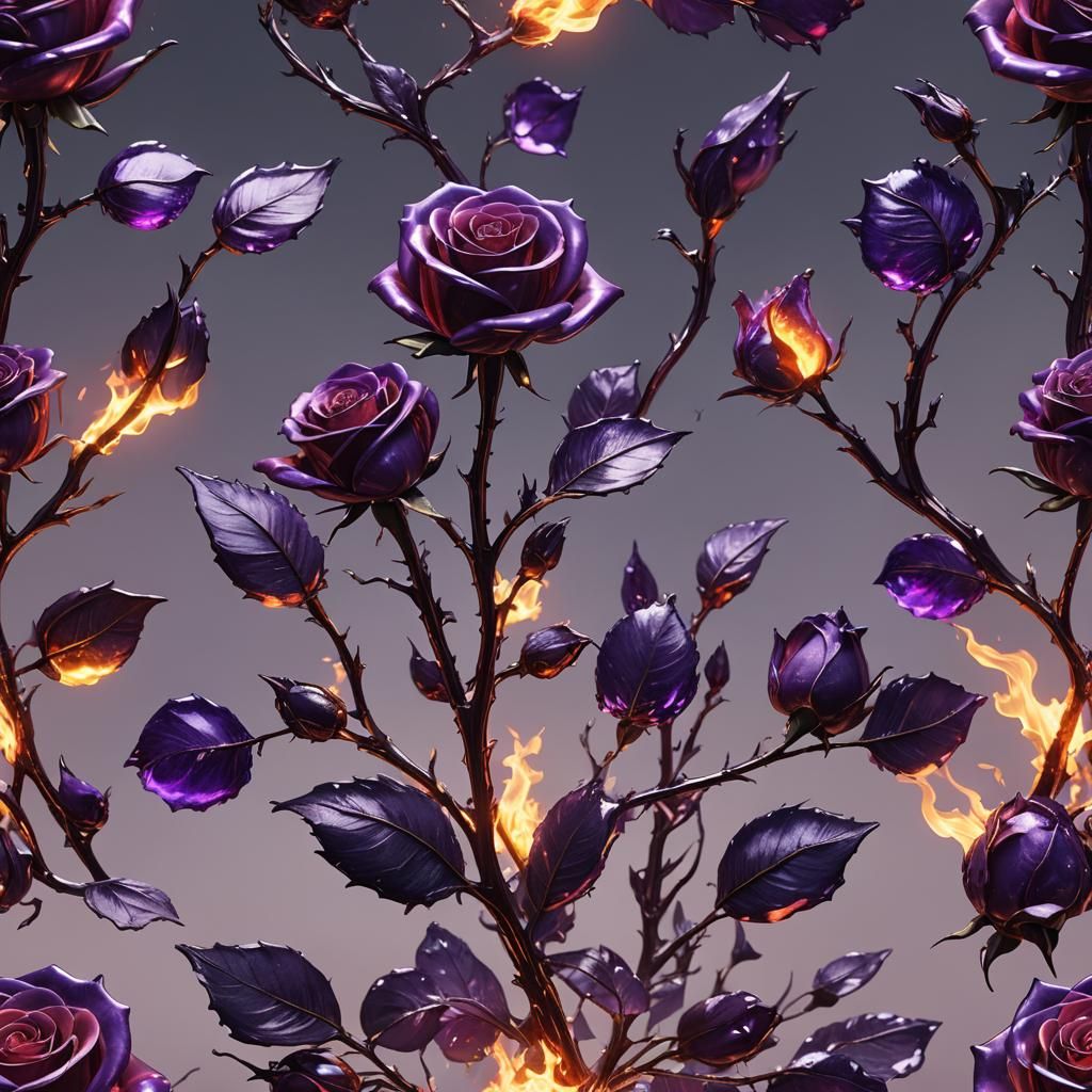 Fiery Purple Glass Rose: Detailed Fantasy Art