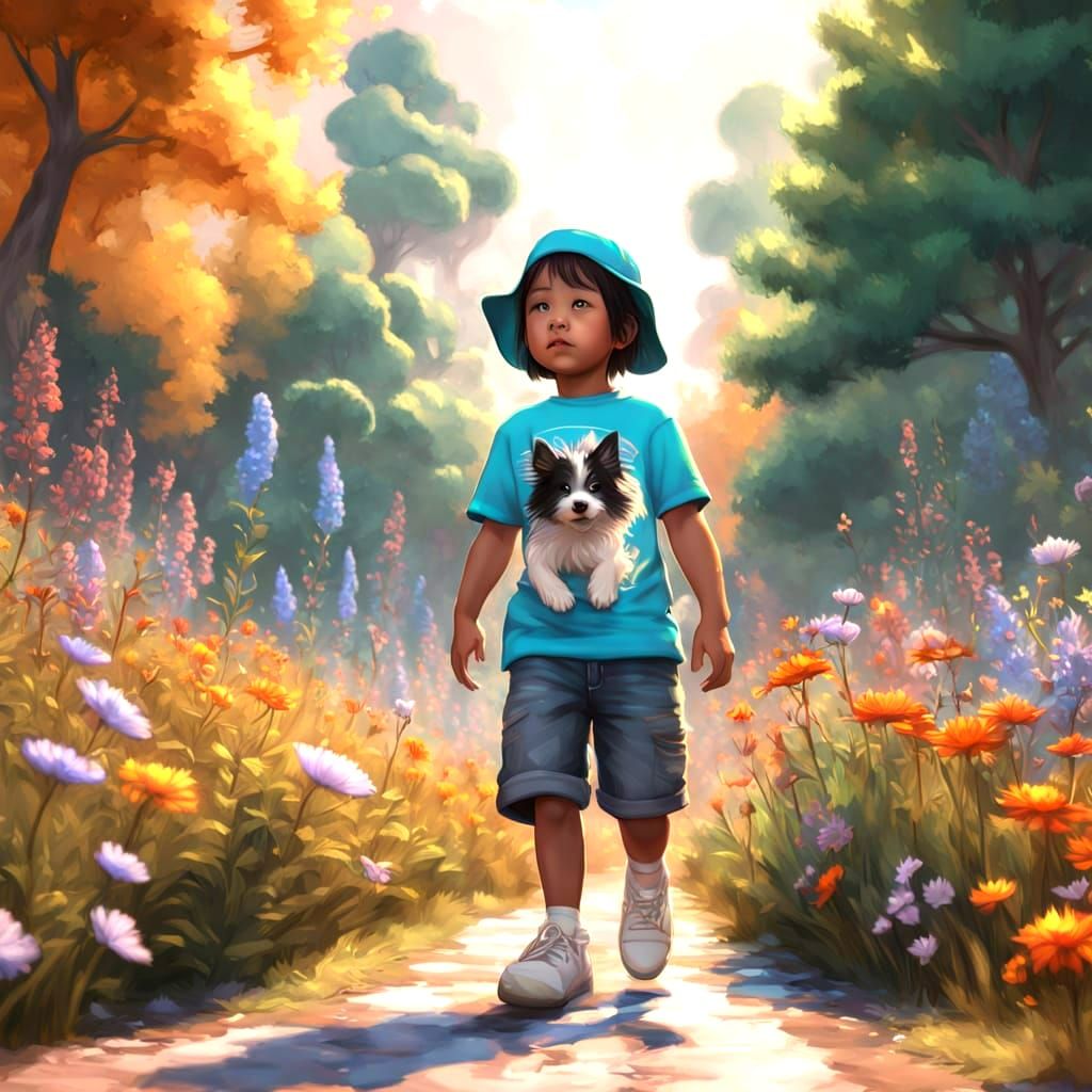 Whimsical Girl in a Vibrant Meadow