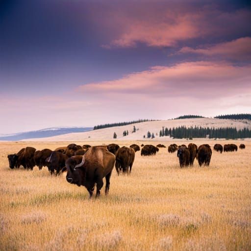 Buffalo Herds in Yellowstone: Vintage Photograph