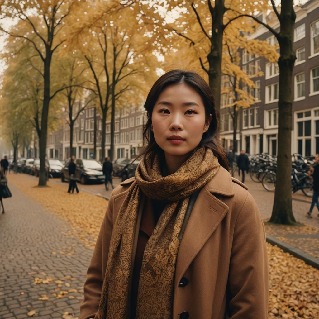 Cinematic Portrait of Woman in Amsterdam Autumn