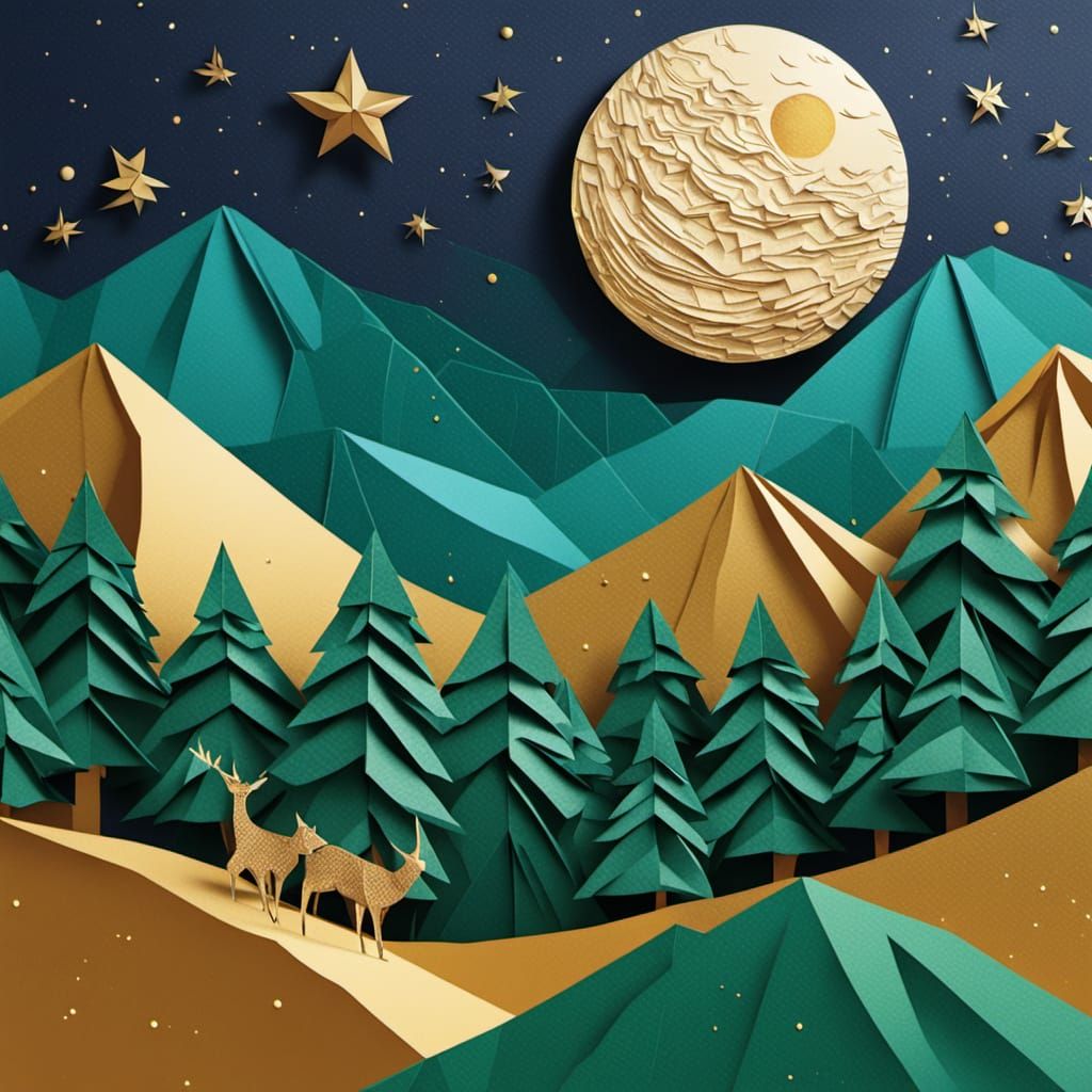 Paper Art World in Golden Nightlight