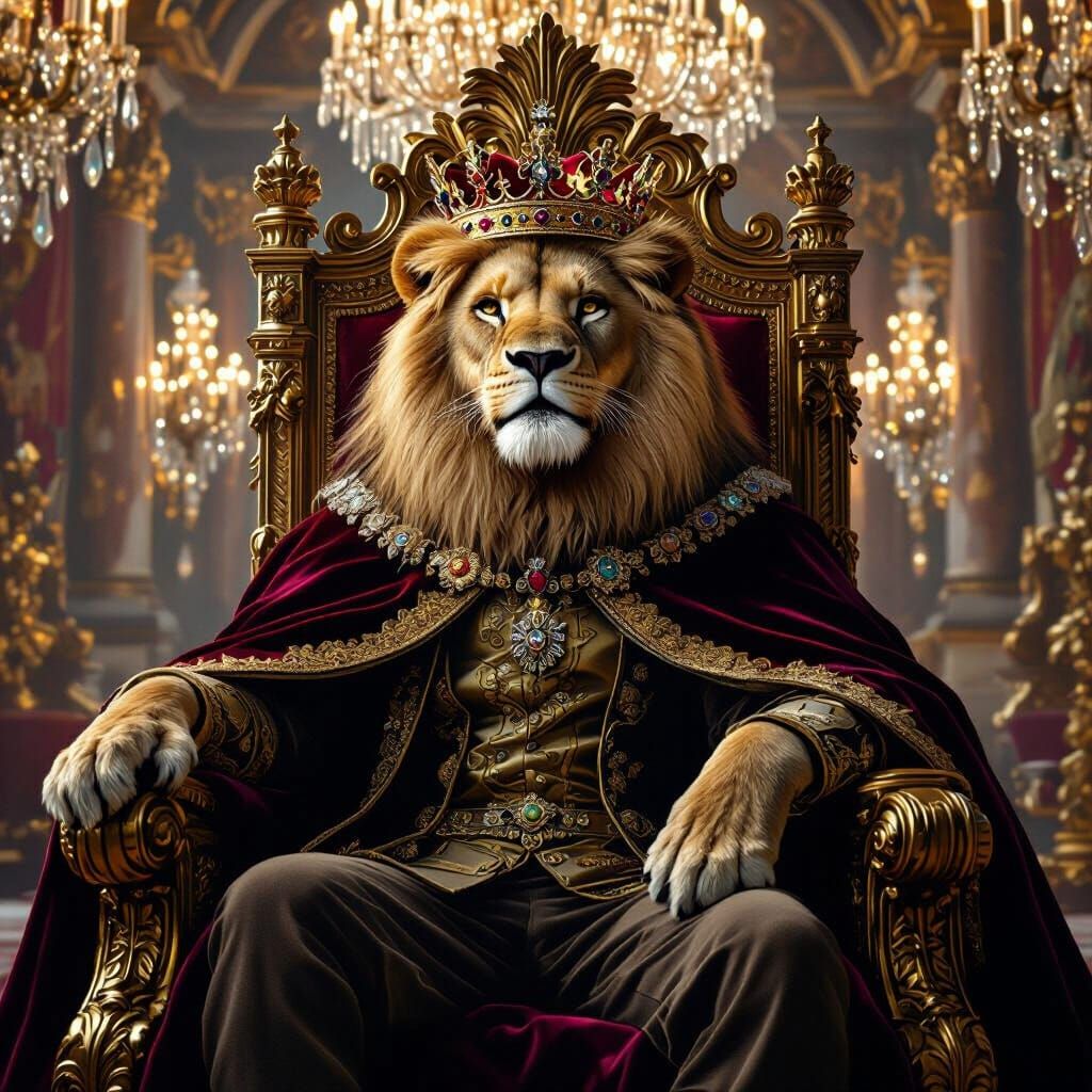 Regal Lion King on Baroque Throne