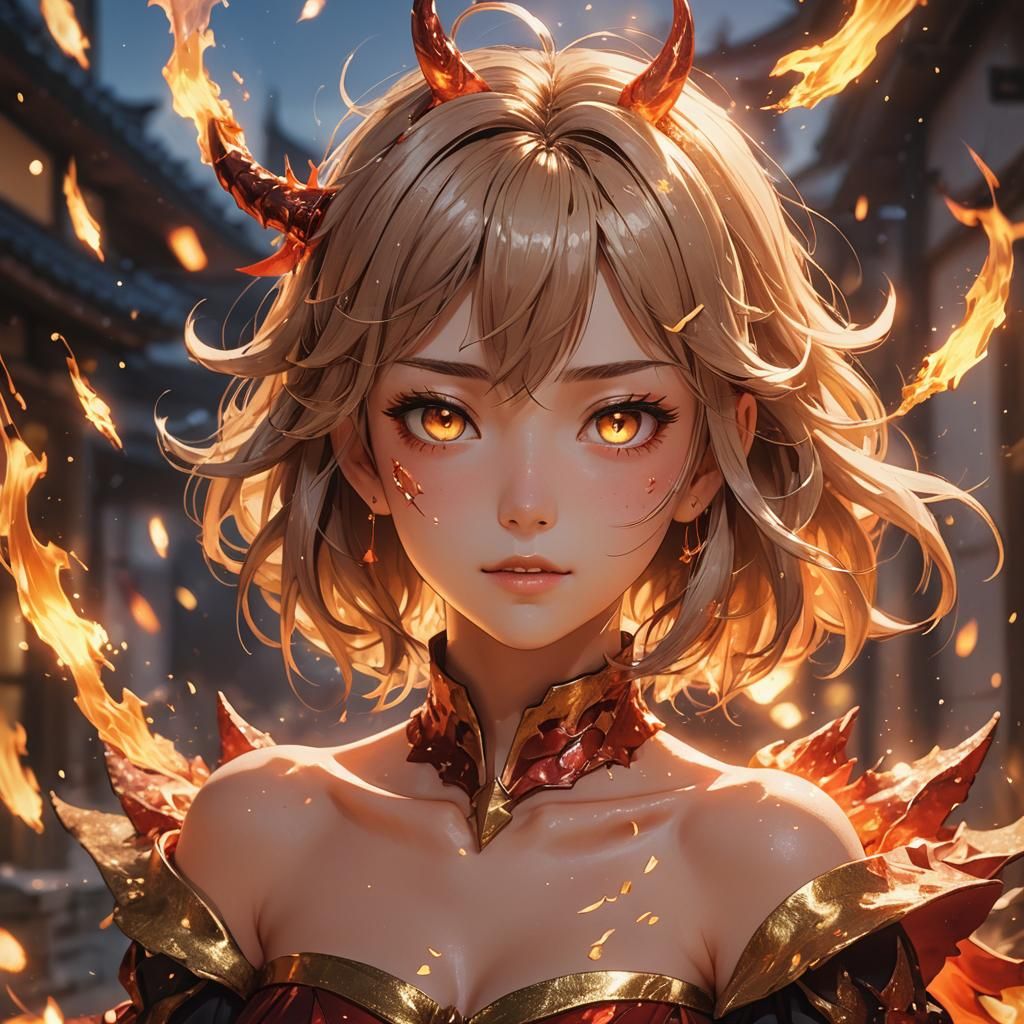 Anime Woman with Devil: Vibrant 3D Concept Art