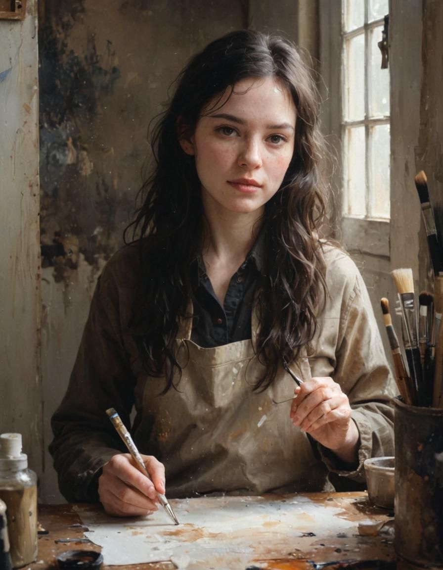 Female Painter Portrait in Matte Style