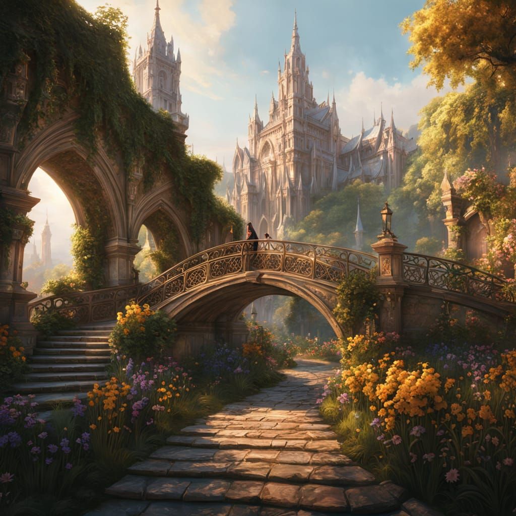 Ornate Art Nouveau Bridge to Elven Village