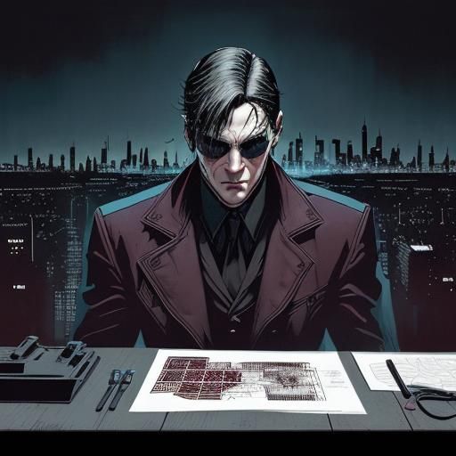 Cyborg's Atomic Vision: Lithograph Print in Burgundy and Blu...