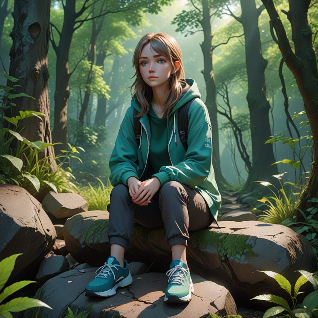 Girl in Misty Forest, Anime Art Style