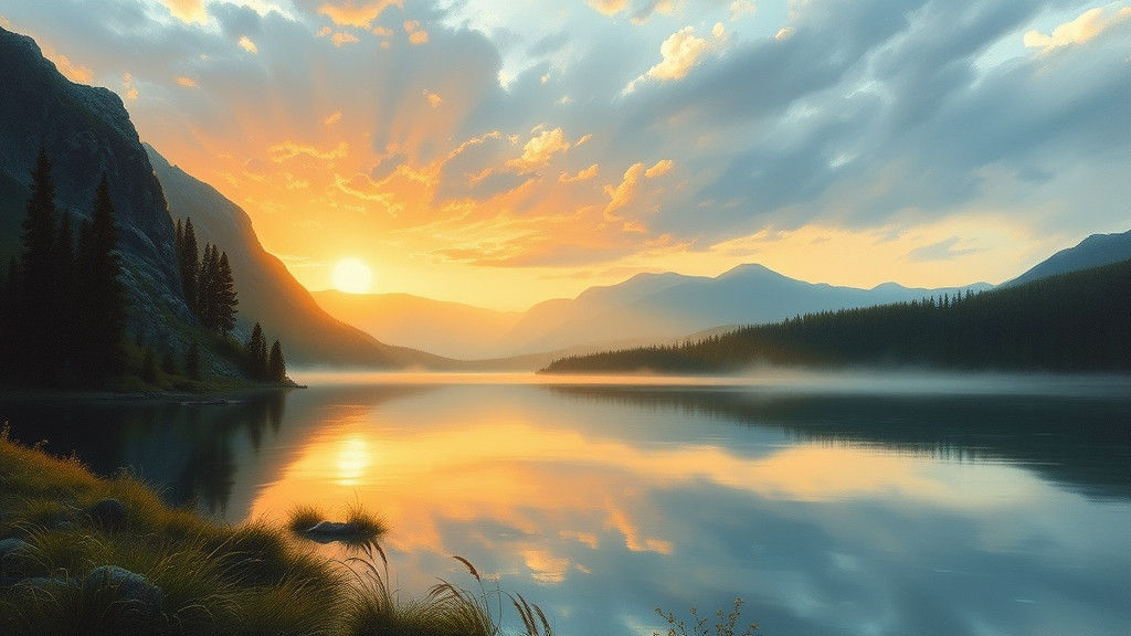 Dawn Lake: Hudson River School Oil Painting