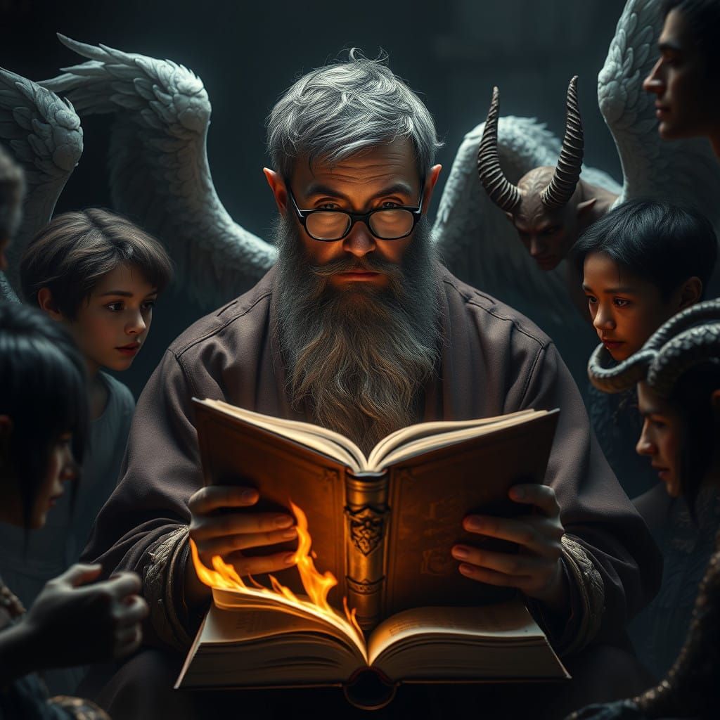 Half-Angel Half-Demon Sage Amidst Celestial Gathering