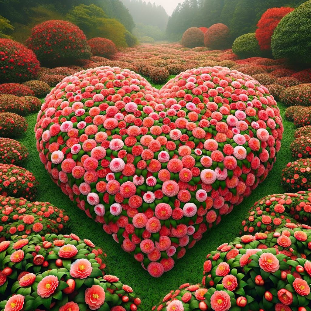 Camellia Heart Over a Field of Flowers
