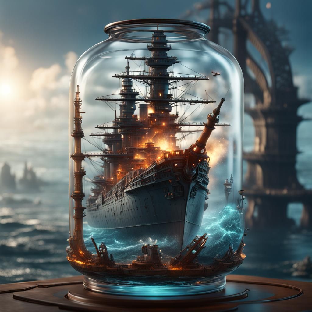 Battleship in a Bottle: Detailed Matte Painting