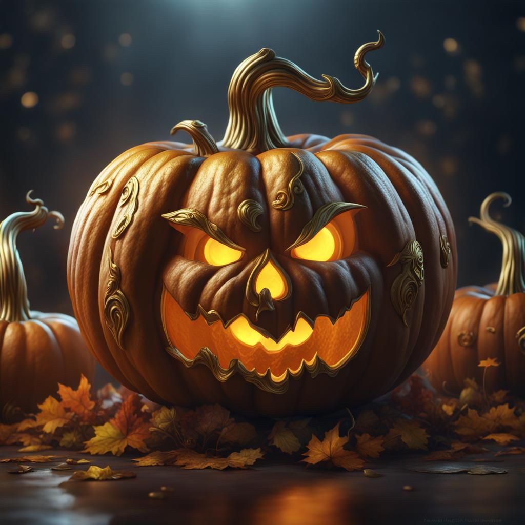 Pumpkin with Gold Accents in Detailed Matte Painting