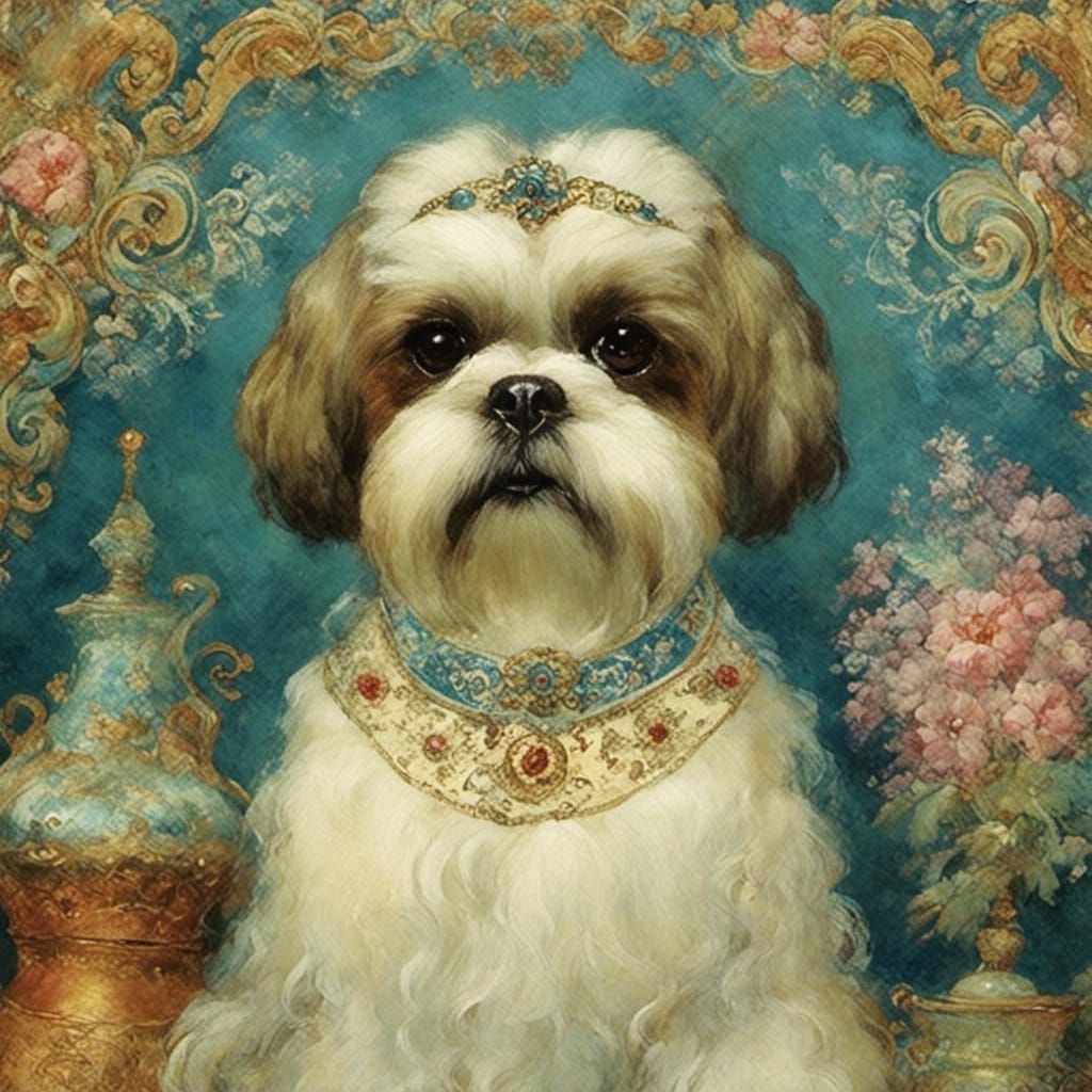 Shih Tzu in Palekh Miniature Style