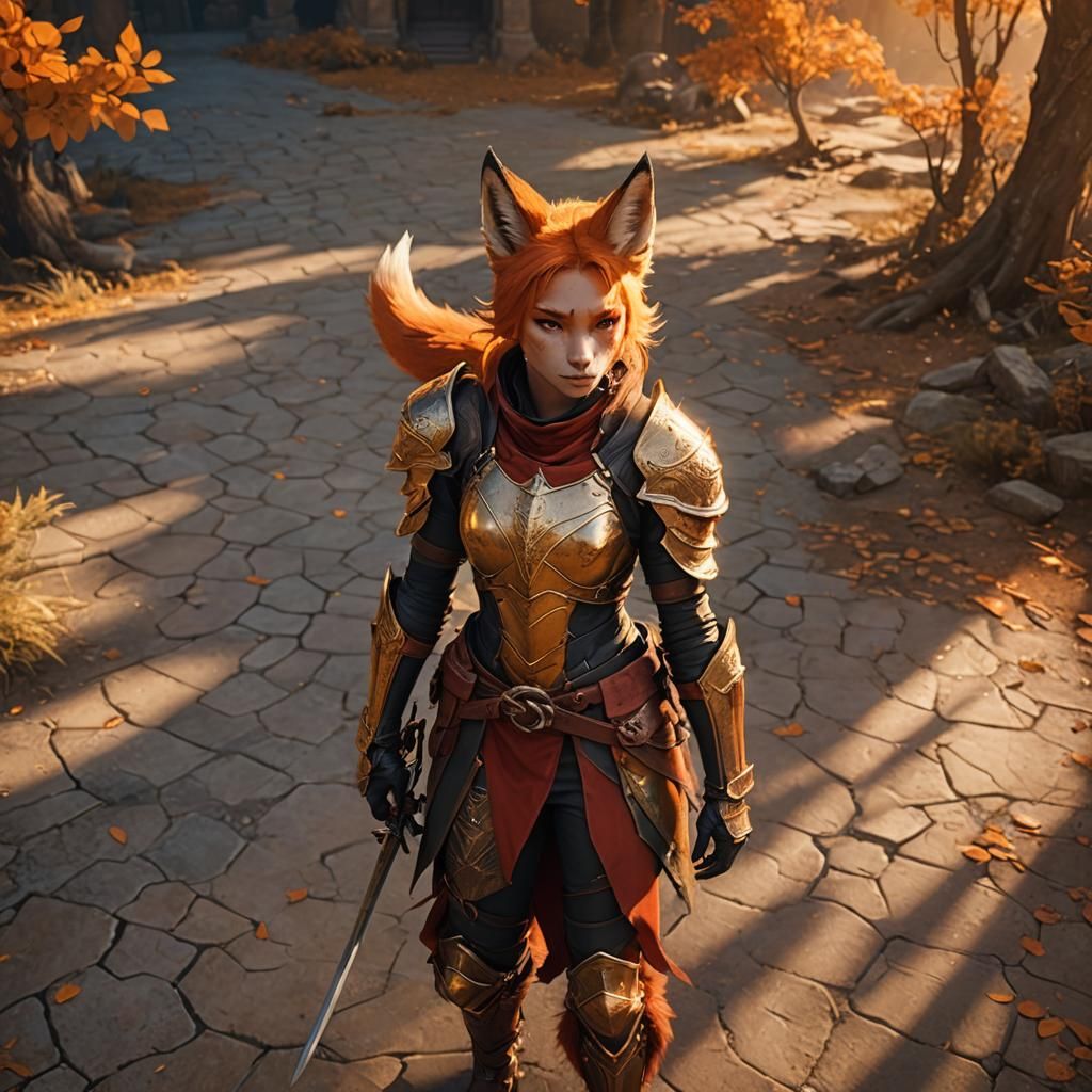 Fox-Eared Girl Fighter in Detailed Matte Painting