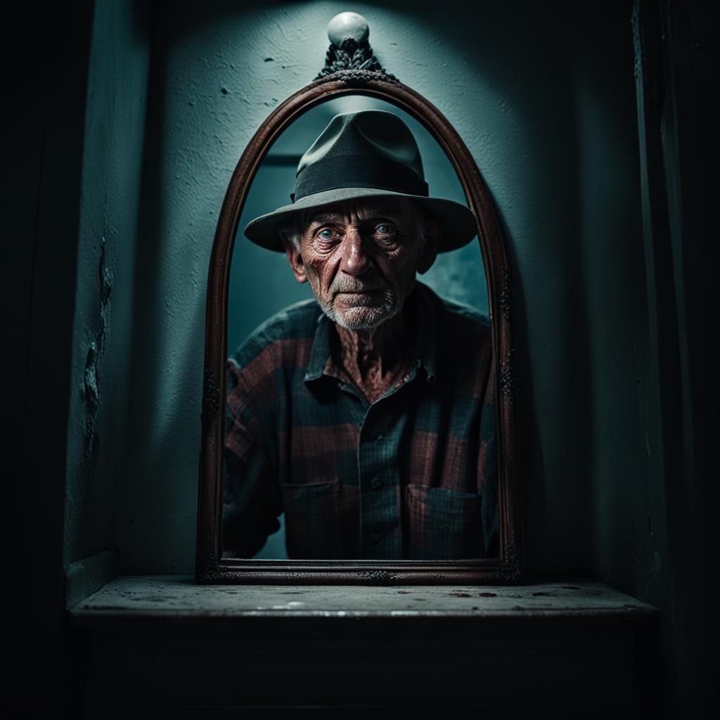 Man Sees Freddy Krueger Reflection Portrait