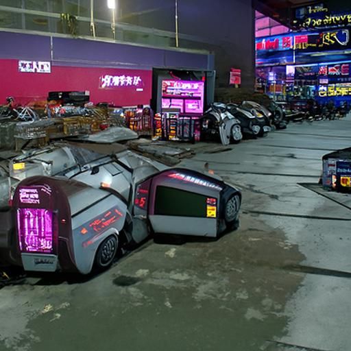 Cyberpunk Convenience Store Parking Lot Scene